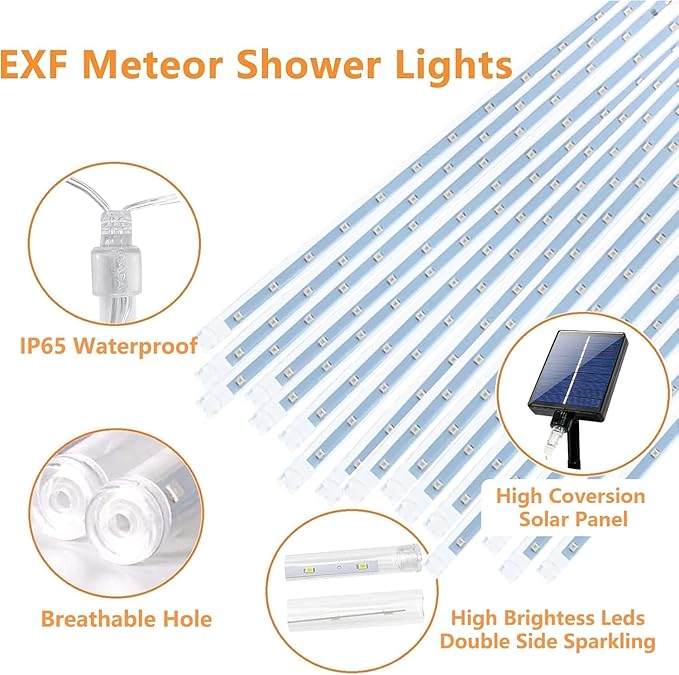 Solar Meteor Shower Lights Outdoor Waterproof, Christmas Decorations Lights Solar Powered, 16 Tubes 384LED Rain Drop Lights, Snow Cascading String Lights for Tree Party Garden Decor (Red and White)