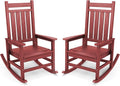 SERWALL Outdoor Rocking Chair Set of 2, HDPE Rocking Chairs for Adult, All Weather Porch Rockers for Lawn Garden, Crimson Red