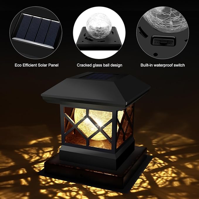 TWINSLUXES Solar Post Cap Lights Outdoor - Waterproof LED Fence Post Solar Lights for 3.5x3.5/4x4/5x5 Wood Posts in Patio, Deck or Garden Decoration Warm Light… (8 Pack)