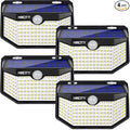 HMCITY Solar Lights Outdoor 120 LED with Reflector and 3 Lighting Modes,Motion Sensor Wall Lights, IP65 Waterproof Solar Powered Wall Lights for Garden Deck Lights (Back Button 4Packs, Daylight White)