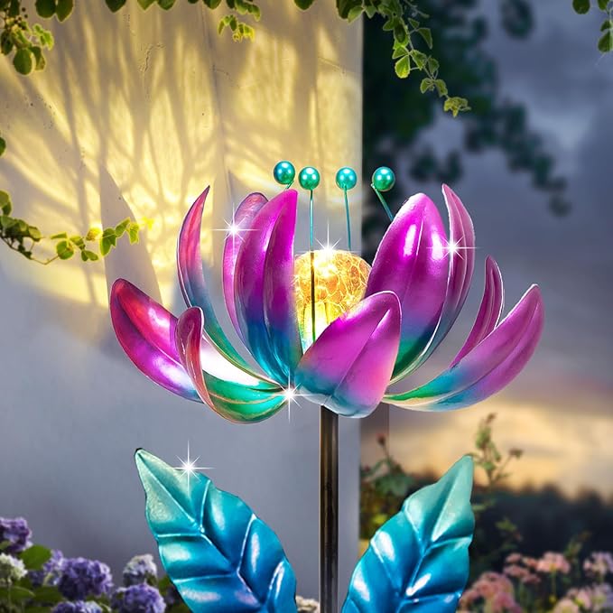 Outdoor Garden Decor Solar Spinners Lights - Metal Wind Spinner Solar Lights for Yard, Patio, Garden Lawn Oranments