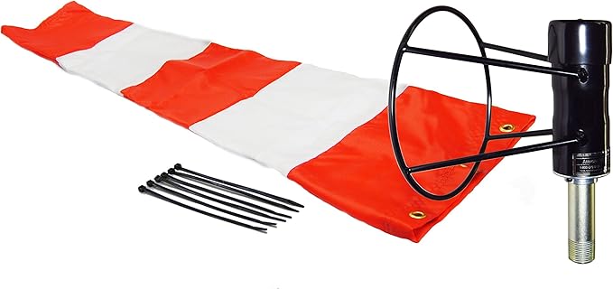 8" X 36" Orange and White Windsock with 8" Ball Bearing Frame USA Made