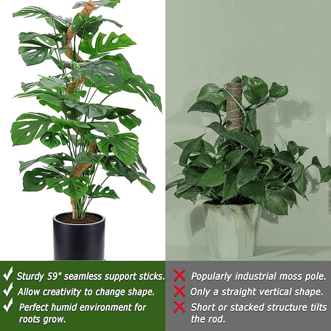Moss Pole for Plants Monstera, 59 Inch Tall Bendable Moss Poles for Climbing Plants Indoor, Large Handmade Plant Pole Sticks, Coco Coir Plant Support Stakes for Potted Plants, Pothos