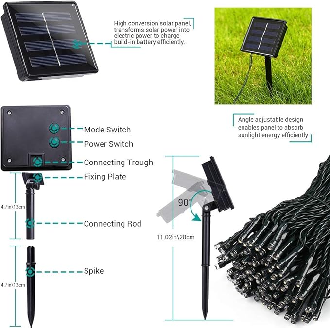 Toodour Solar Christmas Lights Outdoor, 200 LED 8 Modes Christmas String Lights, Waterproof Solar Light String for Garden, Patio, Fence, Holiday, Party, Balcony, Outdoor Christmas Decorations - Purple