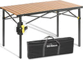 Large 46.4" Camping Table for 2-6 People - 220lbs Capacity Heavy Duty Foldable Outdoor Table with Aluminum Roll-Up Top & Carry Bag, Portable Picnic Desk for BBQ, Tailgating, Backyard (Natural)
