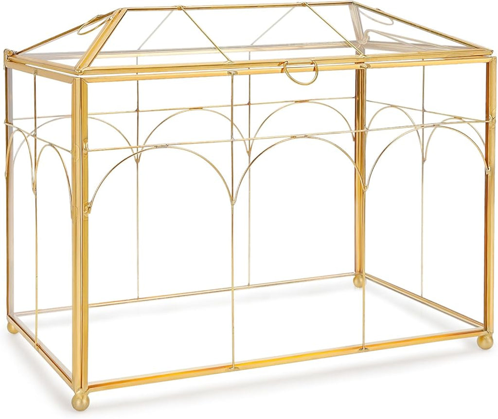 Handmade Glass Planter Terrarium with Lid, Indoor Tabletop Centerpiece Display Box Modern Decor DIY Gift Plant Terrarium Container for Succulent Cacti Air Plants Flower (Gold)
