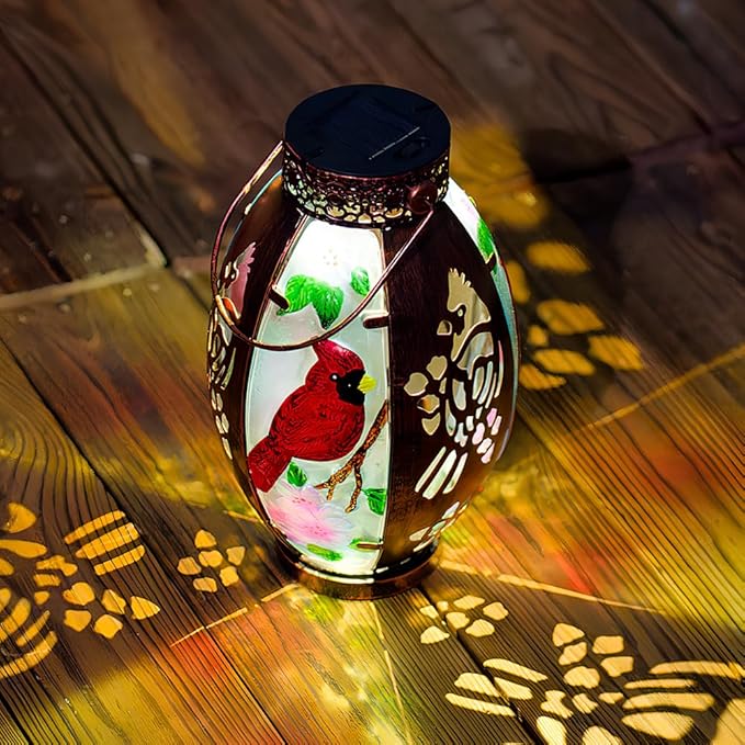 Starsoul 2 PC Cardinal Outdoor Solar Lantern Cardinal Solar Light Waterproof Tabletop Lamp with Hollowed-Out Design for Yard Patio Garden Pathway