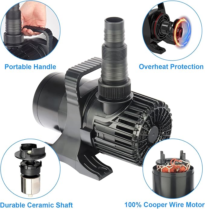 Outdoor Large 6900gph-320W 32.8FT Pond Water-fall & Kio Fish Fountain-s & Garden Pump Submersible IPX8: Long 32.8FT Cord Smart-er & Quieter Duck & Yard&Patio Ponds Pumps, 1 Barrier Pump Bag