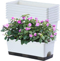 Window Box Planter 8 Pcs, 17 Inches Rectangle Flower Pots with Drainage Holes and Trays, Vegetable Planters for Windowsill Patio Garden Balcony Home Porch Yard Indoor Outdoor (White)