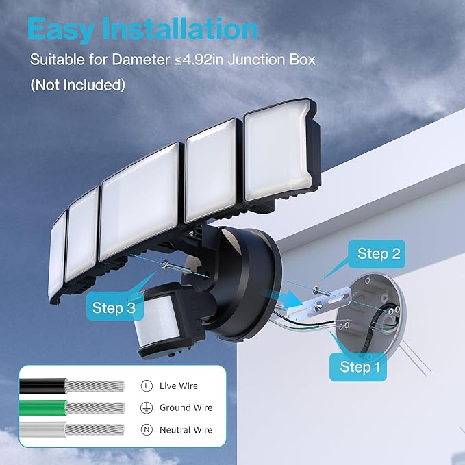 Olafus 100W Motion Sensor Outdoor Lights, 10000LM 2 Pack Motion Sensor Flood Light, Dusk to Dawn Outdoor Lighting, IP65 Waterproof Motion Detector Lights for Outside, Black