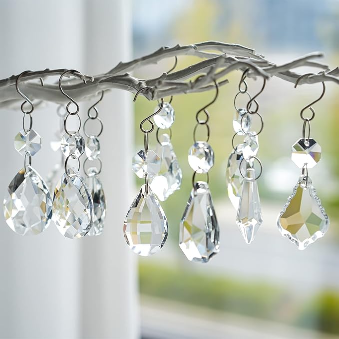 KANPURA 12pcs Glass Crystal Chandelier Prisms,Rainbow Hanging Crystals Suncatcher for Window,Home Decor(Clear)