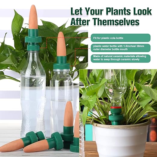 Patelai Terracotta Plant Watering Spikes Self to Use with Cola Bottles Houseplant Watering Stakes Automatic Irrigation System (10 Pack,Terracotta)