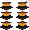 Dynaming 6 Pack Solar Flame Post Lights Outdoor, Solar Powered Fence Post Cap Lights, High Brightness Flickering Flame SMD LED Lighting Decor for Garden Deck Patio, 4x4, 5x5 or 6x6 Vinyl/Wooden Posts