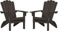 Folding HDPE Adirondack Chair Set of 2, Weather-Resistant Patio Chair with Wide Armrests & High Backrest, Fire Pit Chair for Garden, Backyard, Porch - Dark Brown