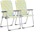 VINGLI Aluminum Patio Lawn Chairs Folding Set of 2 with Detachable Cup Holder, Webbed Beach Chair Folding Chair Outdoor Portable Camping Chair for Yard, Garden