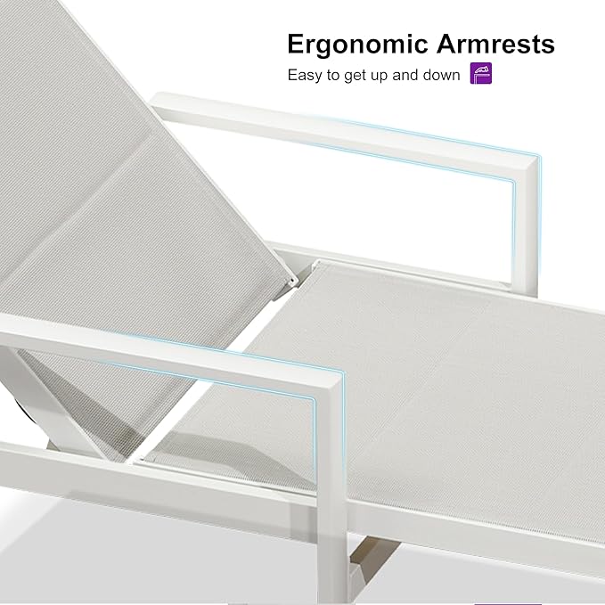 PURPLE LEAF Outdoor Chaise Lounge Adjustable Sunbathing Recliner with Armrest Cream 2 Sets