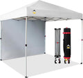 CROWN SHADES 8x8 Pop Up Canopy with 1 Side Wall - Beach Tent with One Push Setup - Outdoor Sun Shade for Events, Parties, Camping - Gazebo with STO-N-Go Cover Bag (White)