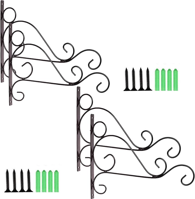 TIHOOD 4PCS Metal Plant Bracket Iron Wall Mount Lanterns Hangers for Hanging Bird Feeders, Lanterns, Wind Chimes, Planters, Outdoor Decoration Hooks