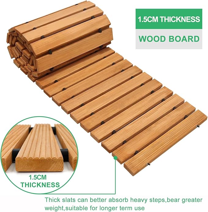 RELIANCER 12' Wooden Garden Pathway,Outdoor Roll Out Cedar Straight Walkway,Patio Path Decorative Garden Boardwalk Walkways,Weather-Resistant Roll Up Beach Wood Road Floor,Wedding Party Pathways
