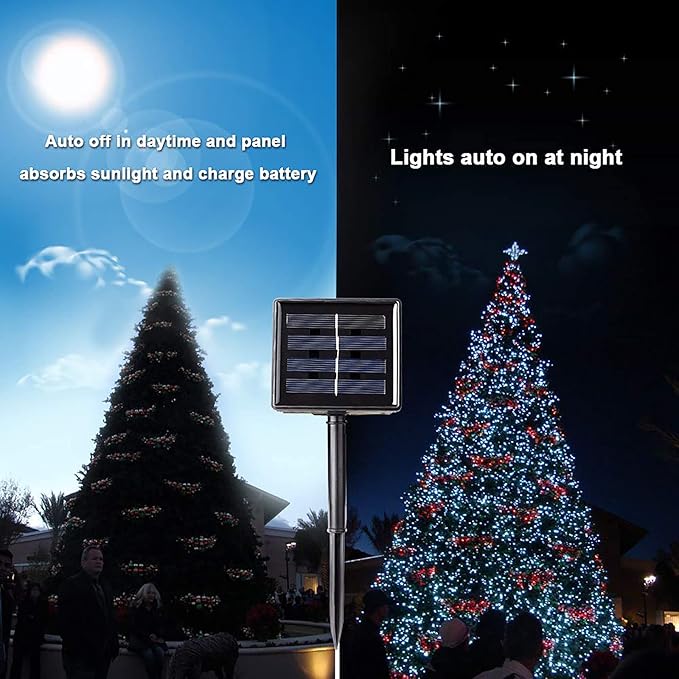 Toodour Solar Christmas Lights, 121ft 350 LED 8 Modes Solar String Lights, Waterproof Solar Outdoor Christmas Lights for Garden, Patio, Holiday, Party, Balcony, Christmas Decorations (White)