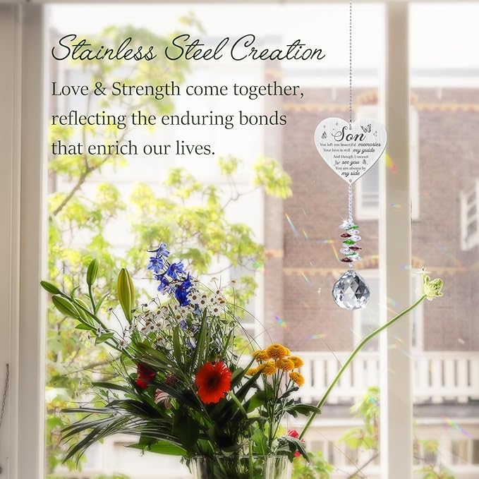 Memorial Crystal Suncatcher,Memorial Gifts for Loss of Son,Loss of Son Sympathy Gifts,Hanging Crystals Ornament for Window Rainbow Maker Prisms Home Decor Gift