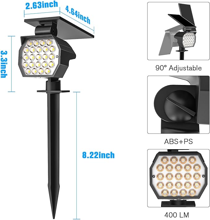 NIORSUN Solar Spot Lights Outdoor,23 LEDs Landscape Lighting with Auto On/Off and 3 Lighting Modes, IP67 Waterproof Spotlights,Outdoor Solar Lights for Yard Garden,6 Pack(Warm White)