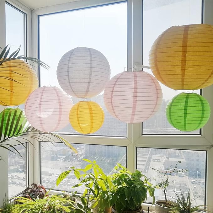 Chinese Style Paper Lanterns, Set of 12, Suitable for Party Decoration (Gold, 12in)
