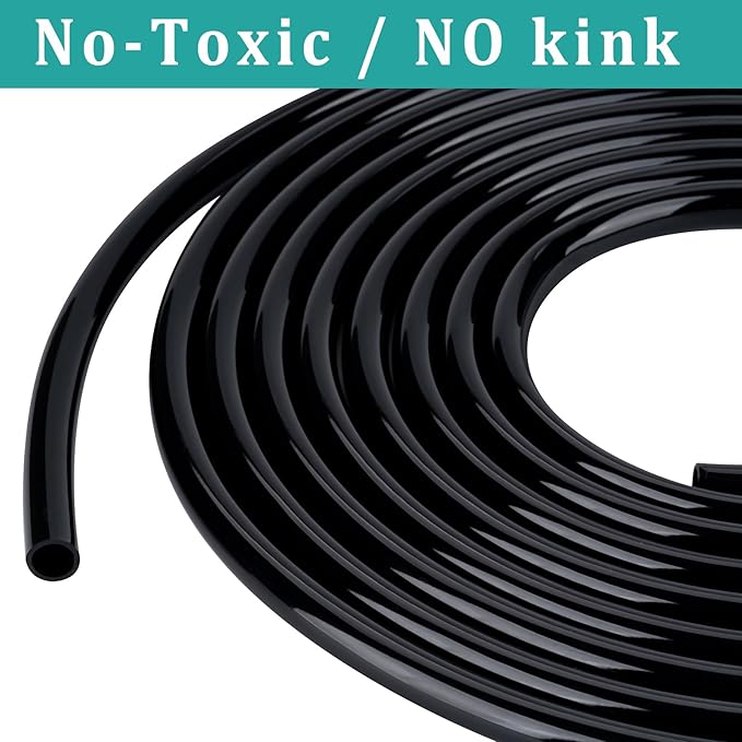 1/2" id - 10ft Black Vinyl Tubing Flexible PVC Tube Hybrid Hose Transfer Water Fuel Gas for Pond Fountain Garden Waterfall, Durable and Safe, with 2 Hose Clamps