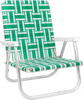 Lawn Chair USA Folding Aluminum Outdoor Patio Lawn Chair | Heavy-Duty Webbed Chairs for Camping, Sports, Beach, Yard & Tailgating | Lightweight Portable | High Back Beach Chair- Green & White Stripe