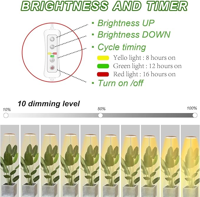 yadoker 144 LEDs Plant Grow Light for Indoor Plant,Aluminum Walnut Wood Grain Desk LED Grow Light, Height Adjustable,6.3" Aluminum Housing,Automatic Timer with 8/12/16 Hours,10-Level Brightnes