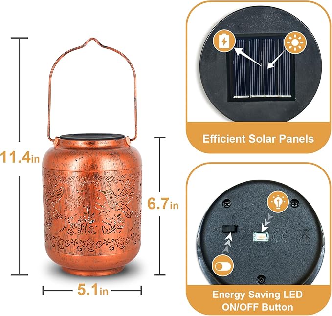 Hummingbird Solar Lanterns Outdoor Hanging Waterproof Hummingbird Garden Decor Christmas Gifts for Women Mom Grandma Metal Solar Lights Decoration Outside for Yard, Patio,Pathway Landscape