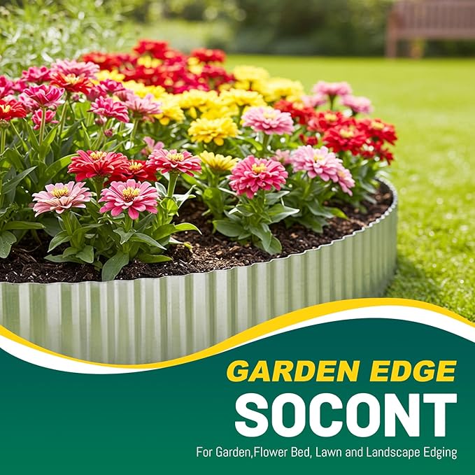 Corrugated Metal Garden Edging, 10"×20Ft Durable Landscape Border for Garden, Lawn, Flower Beds and Paver Edging (Silver)