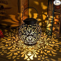 Set of 2 Outdoor Solar Hanging Lantern Lights Metal LED Decorative Lamp for Garden Patio Courtyard Lawn and Table with Hollowed-Out Design (Antique Bronze)
