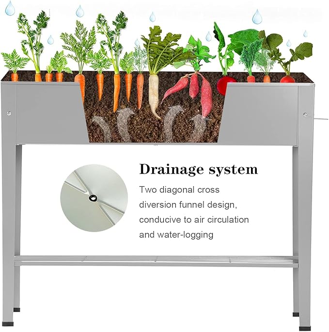 Raised Garden Bed, Garden Raised Planter Box with Legs, Galvanized Garden Planter for Herbs and Vegetables (40" Grey)