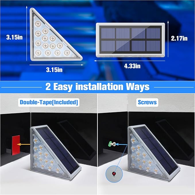 VOLISUN Solar Stair Lights 6 Pack, Solar Step Lights Outdoor Waterproof IP67, LED Outdoor Step Light,Outdoor Light Decor for Garden Stair, Deck, Front Step and Front Porch（Blue Lighting）
