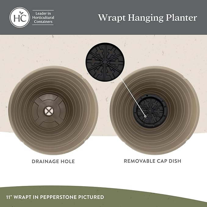 The HC Companies Wrapt Hanging Planters - Lightweight Plant Pot Hanger for Hanging Plants, Vegetables & Herbs - Outdoor & Indoor Hanging Basket for Plants (13" Green, Pack of 2)