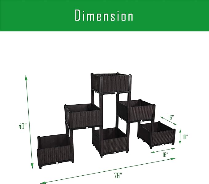 D'vine Dev Planter Raised Beds - Elevated Garden Box with Drainage Plug Raised Garden Beds for Vegetable/Flower/Herb Outdoor Standing Beds Gardening Kit, RGB-6