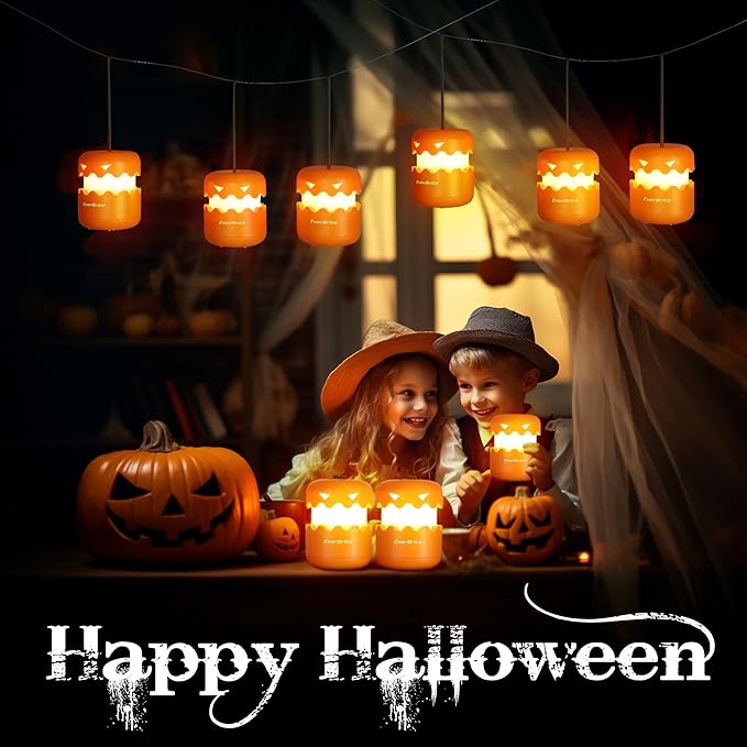 EverBrite 6-Pack Halloween Pumpkin Lantern, Collapsible Jack O Lantern Pumpkins with Lanyard, Halloween Party Favors for Kids, Light up Pumpkin Outdoor for Halloween Party Decoration, Battery Included