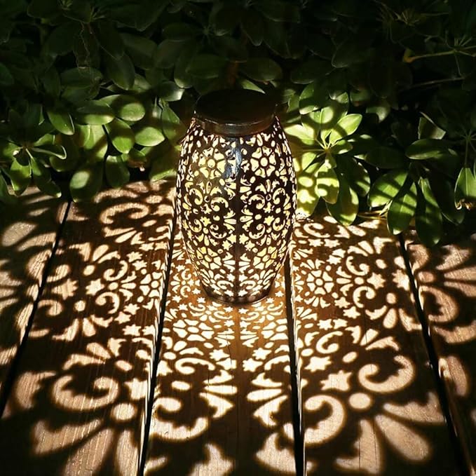 Kaixoxin 2 Pack Solar Lantern Lights for Hanging or Table Outdoor Solar Light for Patio Courtyard Garden (Silver-2pack)