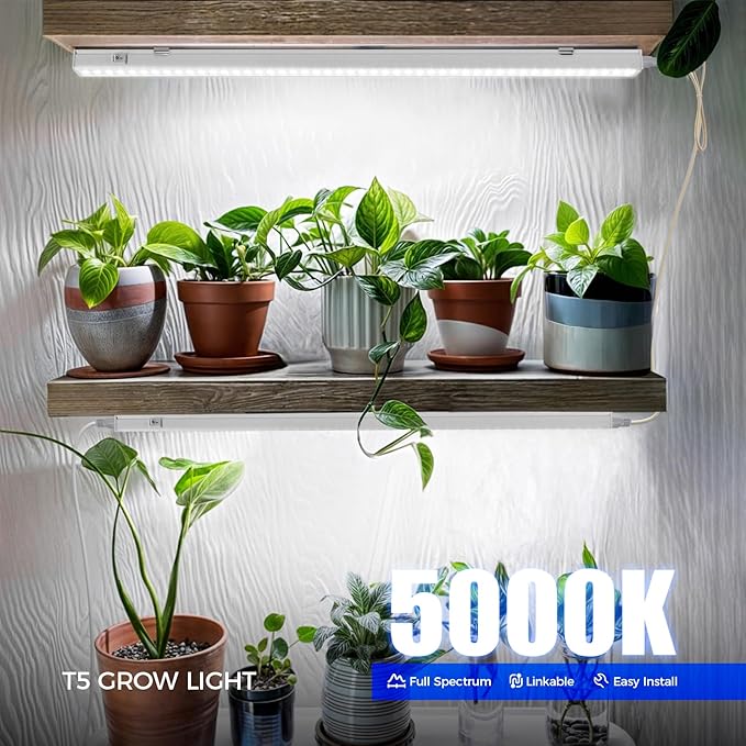 Barrina T5 Grow Lights, 5000K Full Spectrum Plant Growing Lights, 2ft 80W (8 x 10W, 500W Equivalent), LED Grow Light Bulbs, Plant Lights for Indoor Plants, Greenhouse, Plug and Play, 8-Pack