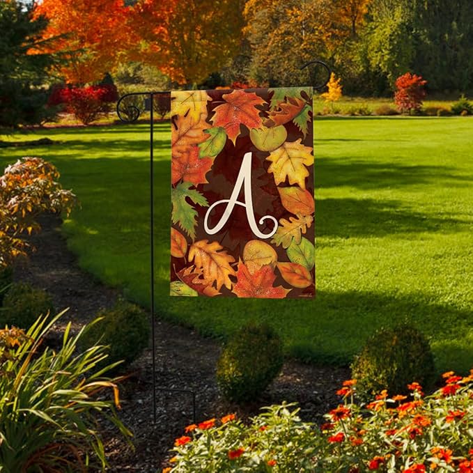 Briarwood Lane Fall Leaves Monogram Letter A Garden Flag