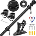 ZMTECH Flag Pole with Solar Light - Adjustable Bracket, 6 FT Stainless Steel Flag Poles for Outside House, Garden or Yard, Tangle Free Flagpole Kit for American Flag (Without Flag, Black)