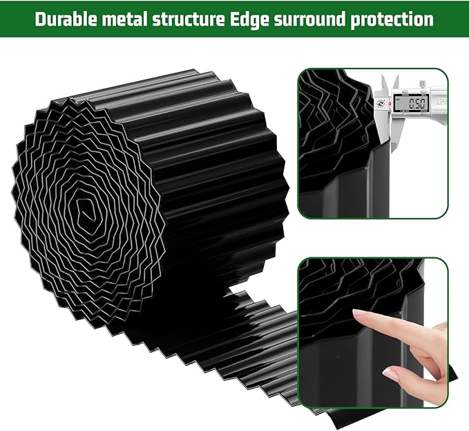 SnugNiture Corrugated Metal Garden Edging,8" x 20' Sturdy Lawn Edging Border,Landscape Edging Border for Lawn, Flower Bed,Garden and Yard(Black)
