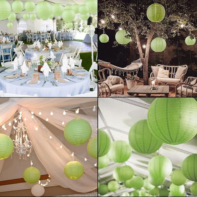 WYZworks - Round Paper Lanterns 10 Pack (Green Grape, 16") - Hanging Paper Lanterns Lamp for Wedding, Birthday, Party and Home Decorations with 8", 10", 12", 16" option
