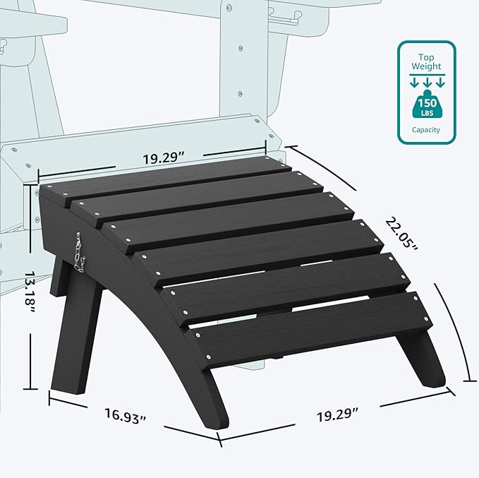 SERWALL Folding Adirondack Chair Footrest Set of 2, Adirondack Ottomans Without Assembly, Black