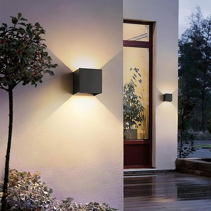 LANFU Aluminum 40W 3000K Cube Square Indoor Outdoor IP65 Waterproof Wall Lights Black Modern Wall Sconce LED Lighting Fixture Black 40W Larger Outside for Patio House