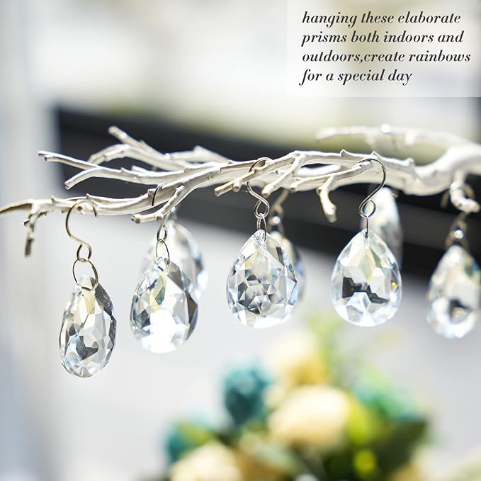 10pcs 38mm Clear Crystal Teardrops Chandelier Parts,Chandelier Crystal Prisms Pendants with Hook,Hanging Crystals for Lamp Window Christmas Tree Decoration Suncatcher