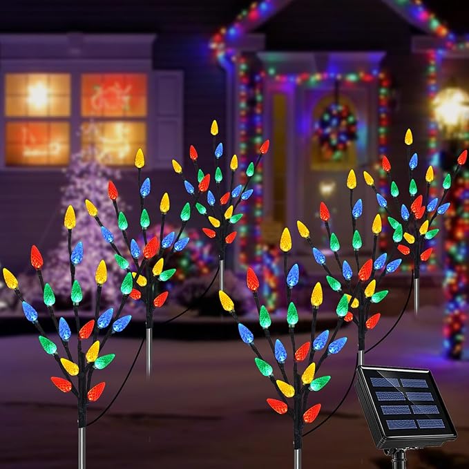 Upgraded 6 Packs 120 LED C6 Solar Christmas Lights, Outdoor Christmas Decorations Yard Lights, 8 Modes Waterproof Christmas Pathway Lights for Christmas Decorations Outdoor Yard Patio Cemetery Grave