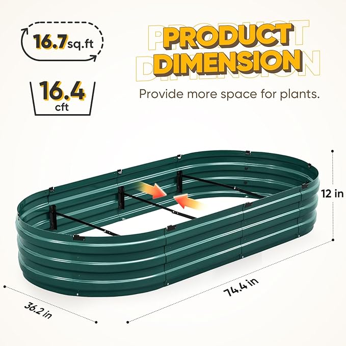 KING BIRD Raised Garden Bed Kit 2025 Upgraded Quick-Setup Galvanized Planter Garden Box Outdoor for Gardening, Vegetables, Flowers, 74x36x12 in, Green