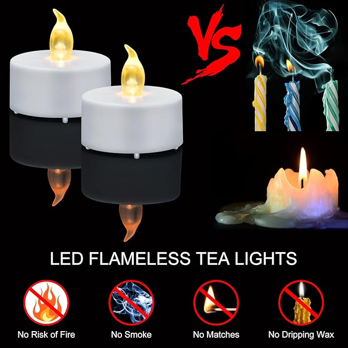 Tea Light Candles with Remote Control,12pack Flickering Flameless LED Candle,Long Lasting 400+Hours,Battery Operated with Timer for Home Decoration Seasonal &Festival Celebration WarmYellow